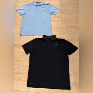 Nike Men’s Dry Fit Golf Shirts Black and Light Blue Polo Shirts - Size M